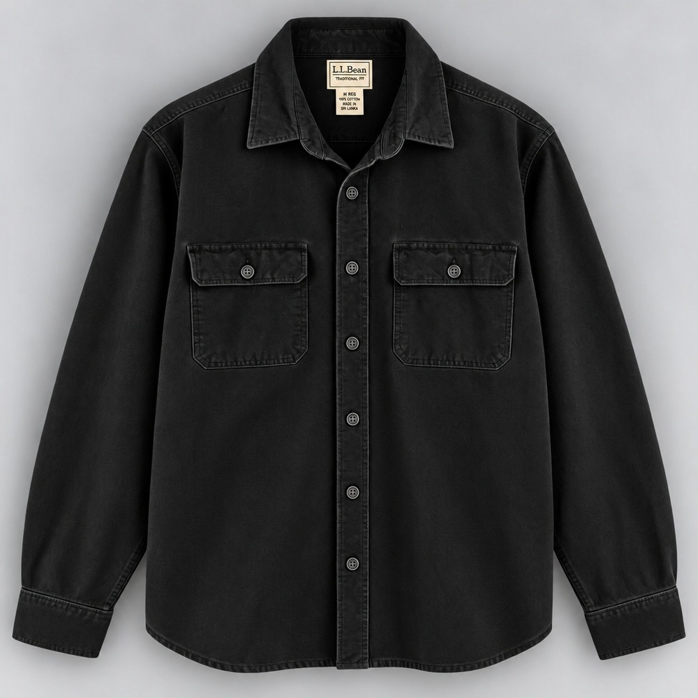 LL Bean Mens Chamois Cloth Shirt XL Black  Cotton Button Down 187923